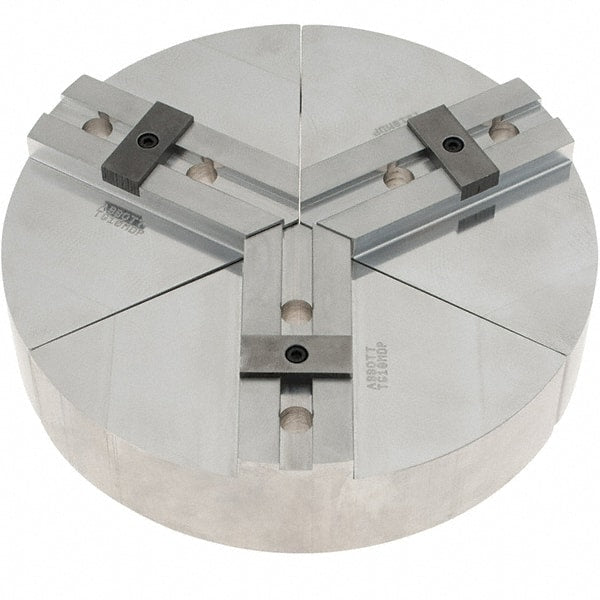 Abbott Workholding Products - 10" Max Chuck Capacity, Tongue & Groove Interface, Round Soft Lathe Chuck Jaw - 3 Jaw, Aluminum, 53.98mm Btw Mount Hole Ctrs, 10" Wide, 2" High, 12.7mm Groove, 1/2" Fastener - Exact Tooling