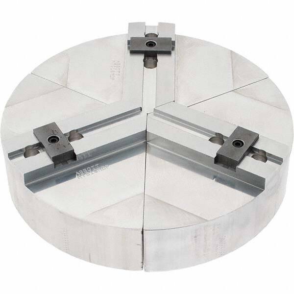 Abbott Workholding Products - 10" Max Chuck Capacity, Tongue & Groove Interface, Round Soft Lathe Chuck Jaw - 3 Jaw, Aluminum, 40mm Btw Mount Hole Ctrs, 10" Wide, 2" High, 12mm Groove, 12mm Fastener - Exact Tooling