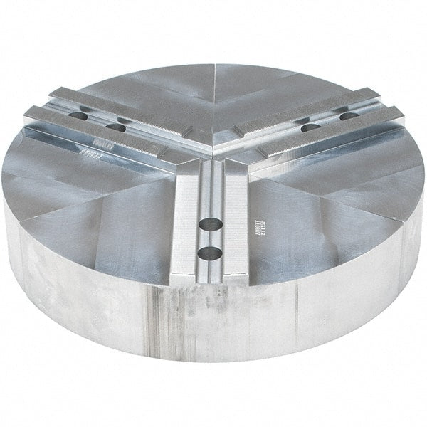 Abbott Workholding Products - 15" Max Chuck Capacity, 1.5mm x 60° Serrated Interface, Round Soft Lathe Chuck Jaw - 3 Jaw, Aluminum, 1.6929" Btw Mount Hole Ctrs, 15" Wide, 3" High, 20mm Fastener - Exact Tooling