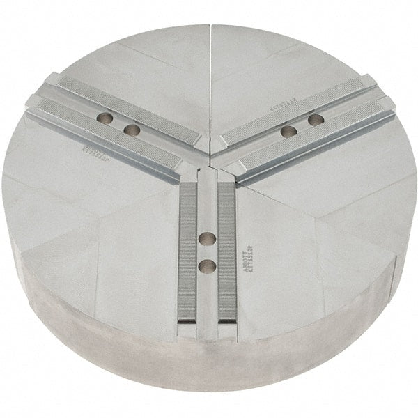 Abbott Workholding Products - 12" Max Chuck Capacity, 1.5mm x 60° Serrated Interface, Round Soft Lathe Chuck Jaw - 3 Jaw, Aluminum, 1.1811" Btw Mount Hole Ctrs, 15" Wide, 3" High, 14mm Fastener - Exact Tooling