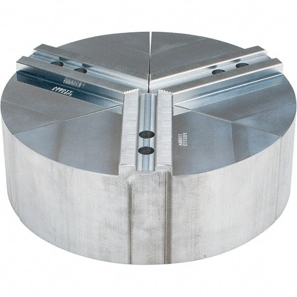 Abbott Workholding Products - 12" Max Chuck Capacity, 1.5mm x 60° Serrated Interface, Round Soft Lathe Chuck Jaw - 3 Jaw, Aluminum, 1.1811" Btw Mount Hole Ctrs, 12" Wide, 4" High, 14mm Fastener - Exact Tooling