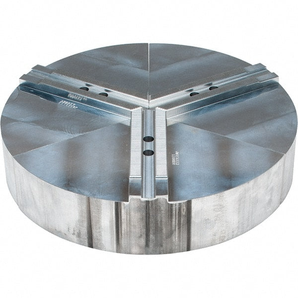Abbott Workholding Products - 10" Max Chuck Capacity, 1.5mm x 60° Serrated Interface, Round Soft Lathe Chuck Jaw - 3 Jaw, Aluminum, 1.1811" Btw Mount Hole Ctrs, 15" Wide, 3" High, 12mm Fastener - Exact Tooling