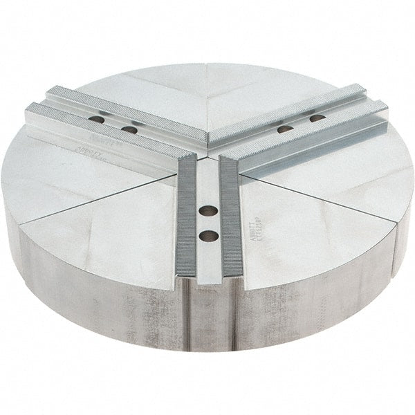 Abbott Workholding Products - 10" Max Chuck Capacity, 1.5mm x 60° Serrated Interface, Round Soft Lathe Chuck Jaw - 3 Jaw, Aluminum, 1.1811" Btw Mount Hole Ctrs, 12" Wide, 2" High, 12mm Fastener - Exact Tooling