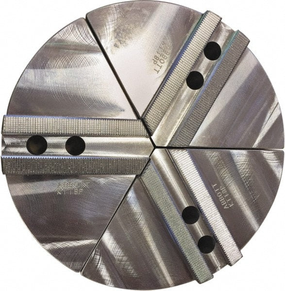 Abbott Workholding Products - 4" Max Chuck Capacity, 1.5mm x 60° Serrated Interface, Round Soft Lathe Chuck Jaw - 3 Jaw, Aluminum, 0.5906" Btw Mount Hole Ctrs, 6" Wide, 2" High, 6mm Fastener - Exact Tooling
