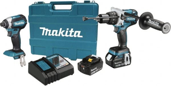 Makita - 18 Volt Cordless Tool Combination Kit - Includes 1/2" Hammer Drill & 1/4" Impact Driver, Lithium-Ion Battery Included - Exact Tooling