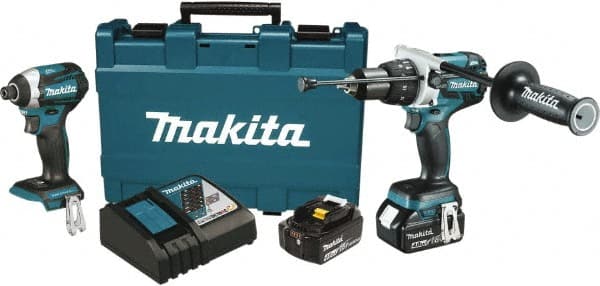 Makita - 18 Volt Cordless Tool Combination Kit - Includes 1/2" Hammer Drill & 1/4" Impact Driver, Lithium-Ion Battery Included - Exact Tooling