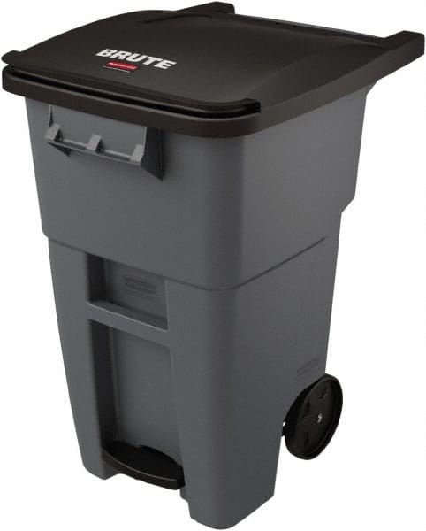 Rubbermaid - 50 Gal Gray Rectangle Trash Can - Plastic, None Graphic, 39.58" High x 24" Wide, Lid Included - Exact Tooling