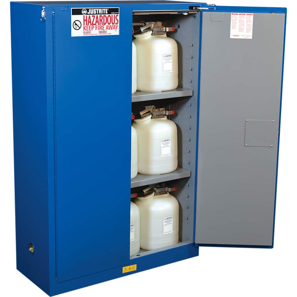 Justrite - 2 Door 2 Shelf 45 Gal Safety Cabinet for Flammable Substances - Exact Tooling