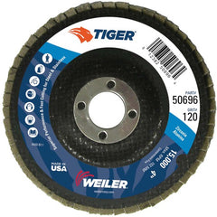 4″ Tiger Disc Abrasive Flap Disc, Flat, Phenolic Backing, 120Z, 5/8″ Arbor Hole - Exact Tooling