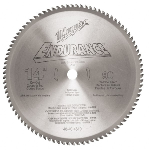 Milwaukee Tool - 14" Diam, 1" Arbor Hole Diam, 90 Tooth Wet & Dry Cut Saw Blade - Carbide-Tipped, Burr-Free, Clean, Smooth Action, Standard Round Arbor - Exact Tooling