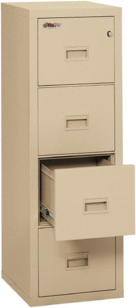 FireKing - 17-3/4" Wide x 52-3/4" High x 22-1/8" Deep, 4 Drawer Vertical File - Steel, Parchment - Exact Tooling