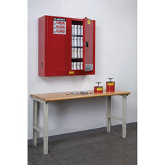 Justrite - 2 Door 3 Shelf 20 Gal Wall Mount Safety Cabinet for Flammable Substances - Exact Tooling