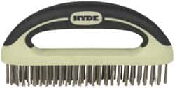 Hyde Tools - 1-1/8 Inch Trim Length Stainless Steel Scratch Brush - 8" Brush Length, 8" OAL, 1-1/8" Trim Length, Plastic with Rubber Overmold Ergonomic Handle - Exact Tooling