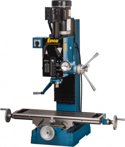 Enco - 1 Phase, Mill Drill Combination - 37-1/2" Table Length x 28" Table Width, 22" Longitudinal Travel, 8" Cross Travel, 6 Spindle Speeds, 2 hp, 220 Volts - Exact Tooling