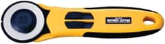 Olfa - Fixed Rotary Cutter - 1.77" Tungsten Tool Steel Blade, Yellow & Black ABS Plastic with Elastomer Inset Handle, 1 Blade Included - Exact Tooling