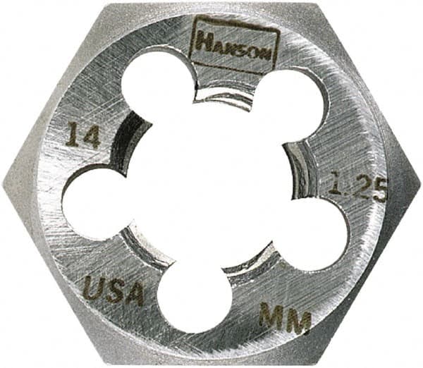 Irwin Hanson - M18x1.50 Metric Fine Thread, 1-7/16" Hex, Left Hand Thread, Hex Rethreading Die - Carbon Steel, 3/4" Thick - Exact Tooling