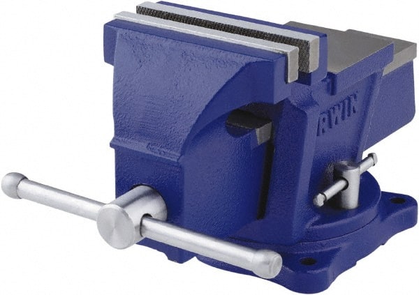 Irwin - 4" Jaw Width, 3" Opening Capacity, 2-3/8" Throat Depth, Steel Swivel Bench Vise - Bolt Down Base Attachment, Anvil - Exact Tooling