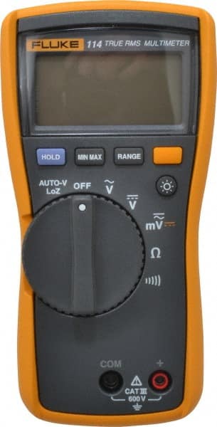 Fluke - 114, CAT III, 600 VAC/VDC, Digital True RMS Auto Ranging Manual Ranging Multimeter - 40 mOhm, Measures Voltage, Capacitance, Current, Resistance - Exact Tooling
