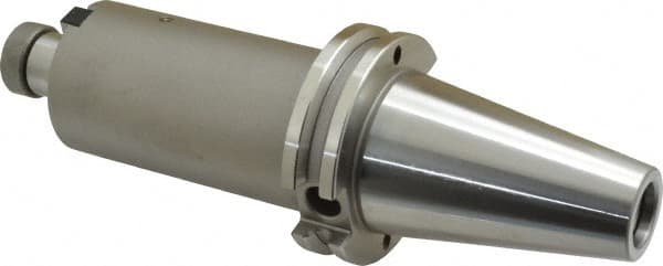 Accupro - CAT40 Taper Shank 3/4" Pilot Diam Shell Mill Holder - 4" Flange to Nose End Projection, 3/8-24 Lock Screw, Through-Spindle & DIN Flange Coolant - Exact Tooling