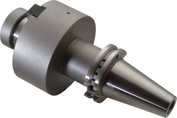 Accupro - CAT40 Taper Shank 1-1/2" Pilot Diam Shell Mill Holder - 4" Flange to Nose End Projection, 3/4-16 Lock Screw, Through-Spindle & DIN Flange Coolant - Exact Tooling