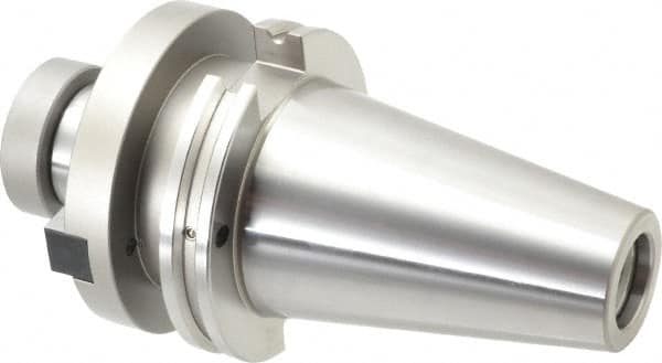 Accupro - CAT50 Taper Shank 1-1/2" Pilot Diam Shell Mill Holder - 2" Flange to Nose End Projection, 3/4-16 Lock Screw, Through-Spindle & DIN Flange Coolant - Exact Tooling