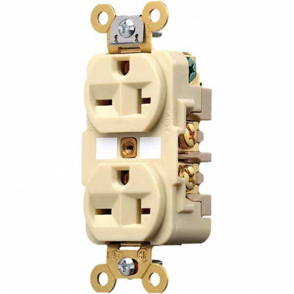 Hubbell Wiring Device-Kellems - 250V 20A NEMA 6-20R Industrial Grade Ivory Straight Blade Duplex Receptacle - Exact Tooling