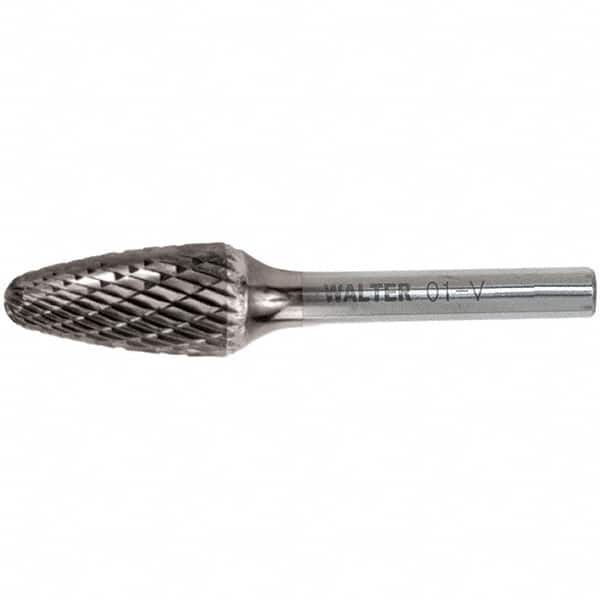 WALTER Surface Technologies - 1/2" Cut Diam, 1/4" Shank Diam, Tree Head Double Cut Burr - Carbide, 1" LOC - Exact Tooling
