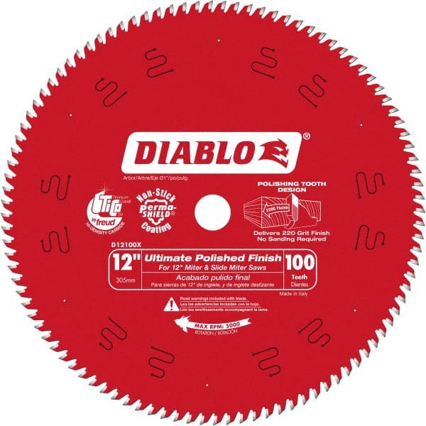 Freud - 12" Diam, 1" Arbor Hole Diam, 100 Tooth Wet & Dry Cut Saw Blade - Carbide-Tipped, Fine Finishing Action, Standard Round Arbor - Exact Tooling