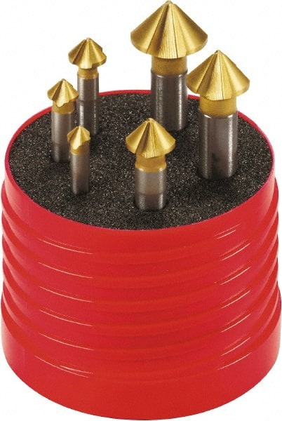 Walter-Titex - 6 Piece, 1/4 to 0.8071" Head Diam, 90° Included Angle, Single End Countersink Set - Exact Tooling