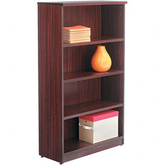 ALERA - 4 Shelf, 55" High x 31-3/4" Wide Bookcase - 14" Deep, Woodgrain Laminate, Mahogany - Exact Tooling