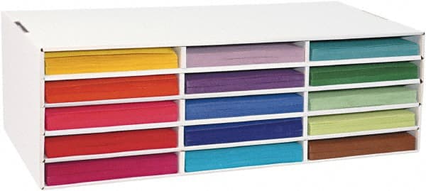 Pacon - 15 Compartments, 29-1/4" Wide x 9-1/2" High x 12-3/4" Deep, Storage Box - Corrugated Cardboard, White - Exact Tooling