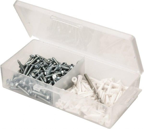 Value Collection - 200 Piece, #8 to 10 Screw, Plastic & Steel Hex Drive Anchor Assortment - Zinc Plated, 7/8" Long - Exact Tooling