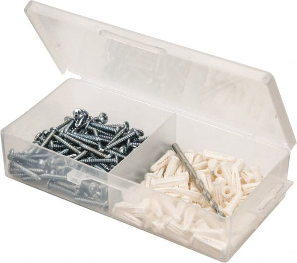 Value Collection - 200 Piece, #8 to 10 Screw, Plastic & Steel Slotted/Phillips Drive Anchor Assortment - Zinc Plated, 7/8" Long - Exact Tooling