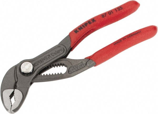 Knipex - 5" OAL, 1" Max Capacity, 20mm Jaw Length, 13 Position Box Joint Tongue & Groove Pliers - Self Grip V-Jaws, Plier Head, Nonslip Plastic Handles - Exact Tooling