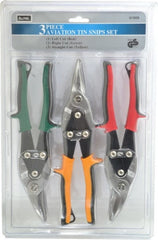 Value Collection - 3 Piece Aviation Snip Set - Left, Right, Straight, 10" OAL, 1-3/8" LOC - Exact Tooling
