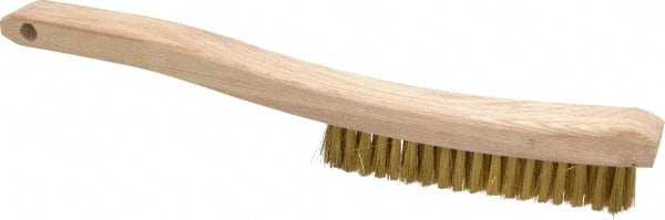 Osborn - 4 Rows x 18 Columns Brass Plater's Brush - 5-3/4" Brush Length, 13-1/4" OAL, 1" Trim Length, Wood Curved Handle - Exact Tooling