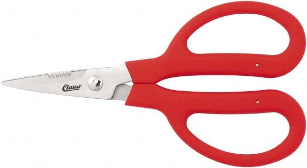 Clauss - 3" LOC, 9-1/4" OAL Stainless Steel Blunt Point Trimmers - Serrated, Plastic Handle, For Paper, Fabric - Exact Tooling
