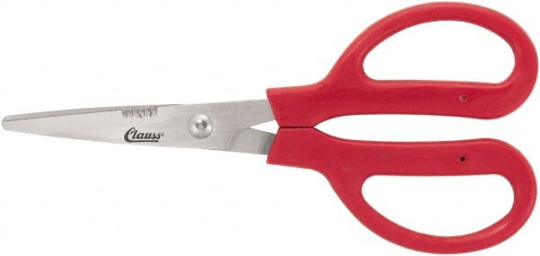 Clauss - 4" LOC, 7" OAL Stainless Steel Dubbed Trimmers - Serrated, Plastic Handle, For Paper, Fabric - Exact Tooling