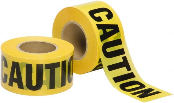 Ability One - 1,000' Long x 3" Wide Roll, Polyethylene, Black & Yellow Barricade Tape - Message: CAUTION - Exact Tooling