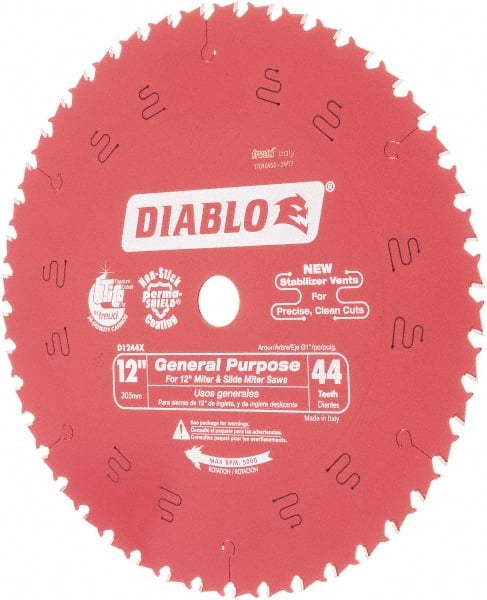 Freud - 12" Diam, 1" Arbor Hole Diam, 44 Tooth Wet & Dry Cut Saw Blade - Carbide-Tipped, Standard Round Arbor - Exact Tooling