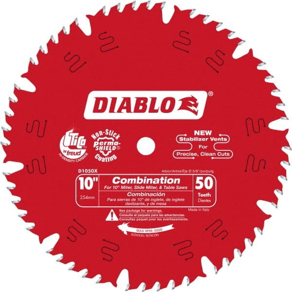 Freud - 10" Diam, 5/8" Arbor Hole Diam, 50 Tooth Wet & Dry Cut Saw Blade - Carbide-Tipped, Standard Round Arbor - Exact Tooling
