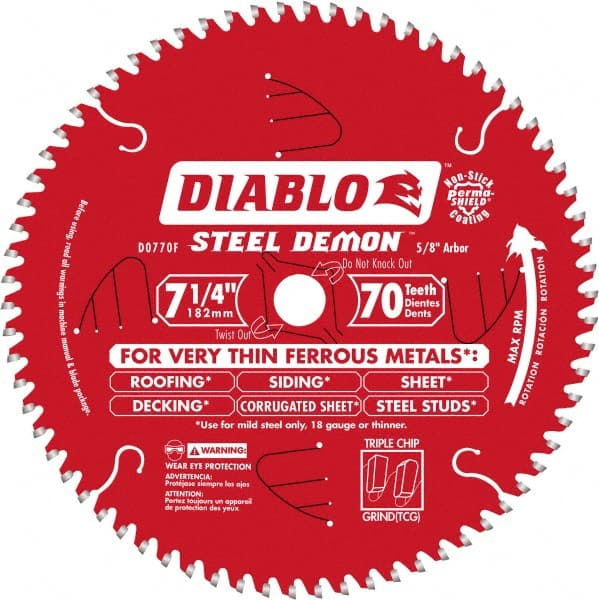 Freud - 7-1/4" Diam, 5/8" Arbor Hole Diam, 70 Tooth Wet & Dry Cut Saw Blade - Carbide-Tipped, Standard Round Arbor - Exact Tooling