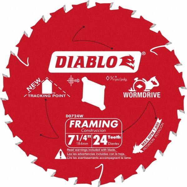 Freud - 7-1/4" Diam, 5/8" Arbor Hole Diam, 24 Tooth Wet & Dry Cut Saw Blade - Carbide-Tipped, Standard Round Arbor - Exact Tooling