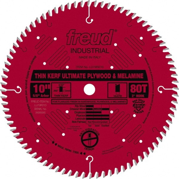 Freud - 10" Diam, 5/8" Arbor Hole Diam, 80 Tooth Wet & Dry Cut Saw Blade - Carbide-Tipped, Standard Round Arbor - Exact Tooling