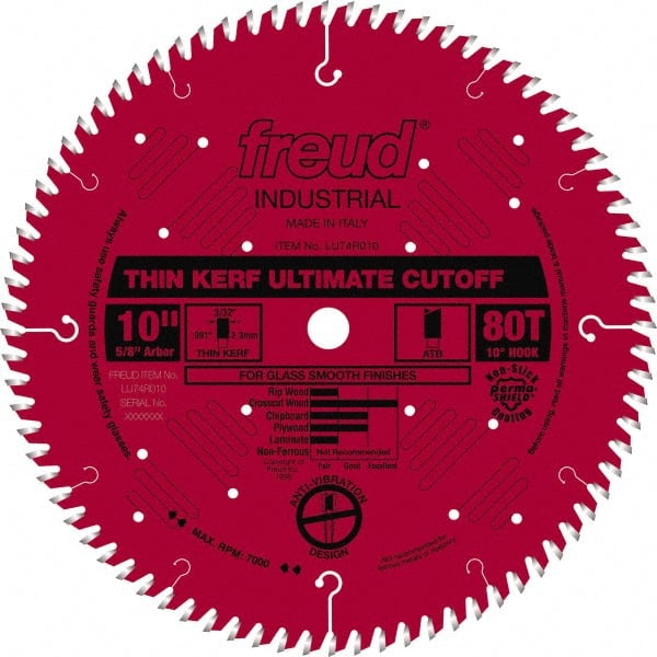 Freud - 10" Diam, 5/8" Arbor Hole Diam, 80 Tooth Wet & Dry Cut Saw Blade - Carbide-Tipped, Standard Round Arbor - Exact Tooling