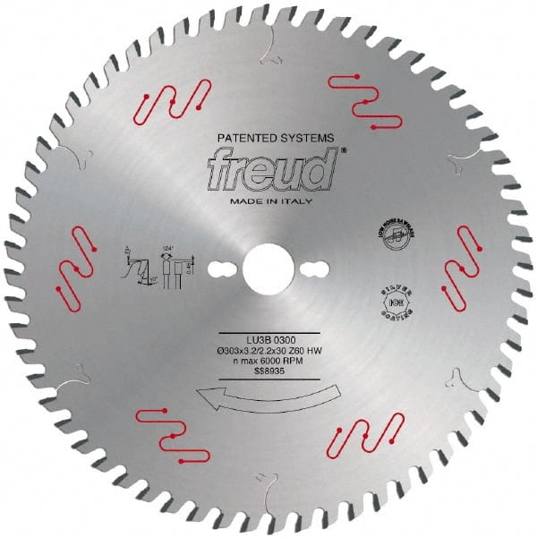Freud - 303mm Diam, 30mm Arbor Hole Diam, 60 Tooth Wet & Dry Cut Saw Blade - Carbide-Tipped, Standard Round Arbor - Exact Tooling