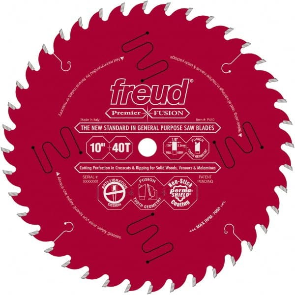 Freud - 10" Diam, 5/8" Arbor Hole Diam, 40 Tooth Wet & Dry Cut Saw Blade - Carbide-Tipped, Standard Round Arbor - Exact Tooling