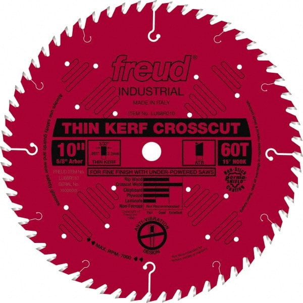 Freud - 10" Diam, 5/8" Arbor Hole Diam, 60 Tooth Wet & Dry Cut Saw Blade - Carbide-Tipped, Standard Round Arbor - Exact Tooling