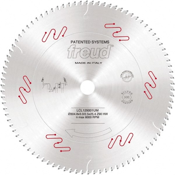 Freud - 12" Diam, 1" Arbor Hole Diam, 90 Tooth Wet & Dry Cut Saw Blade - Carbide-Tipped, Standard Round Arbor - Exact Tooling