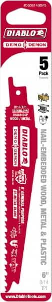 Freud - 6" Long x 0.98" Thick, Bi-Metal Reciprocating Saw Blade - Tapered Profile, 8 to 14 TPI, Toothed Edge, Universal Shank - Exact Tooling